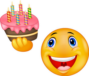 smiley emoticon holding birthday cake vector 5062045