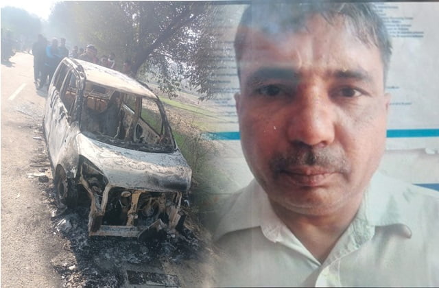 driver burnt alive inside the car