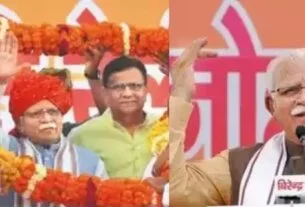 Jind : सैन भगत जयंती समारोह में पहुंचे CM, 500 करोड़ के विकास कार्यों की दी सौगात, 125 फीट लंबी फूलों की माला से हुआ स्वागत 10 CM arrived at Sain Bhagat Jayanti celebrations