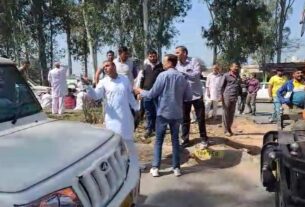 During the highway jam by farmers in Yamunanagar