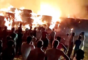 A massive fire broke out in straw bales in Fatehabad