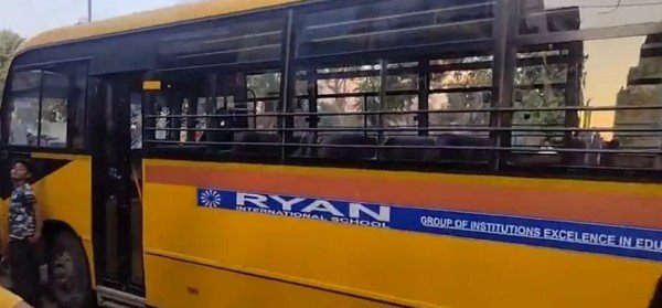 School bus went out of control and collided with a pillar