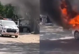 Car burnt in flames on Indri-Yamunanagar Road