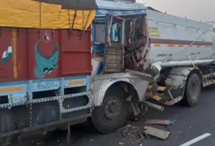 Truck and canter collide