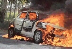 Swift car burnt to ashes in Karnal