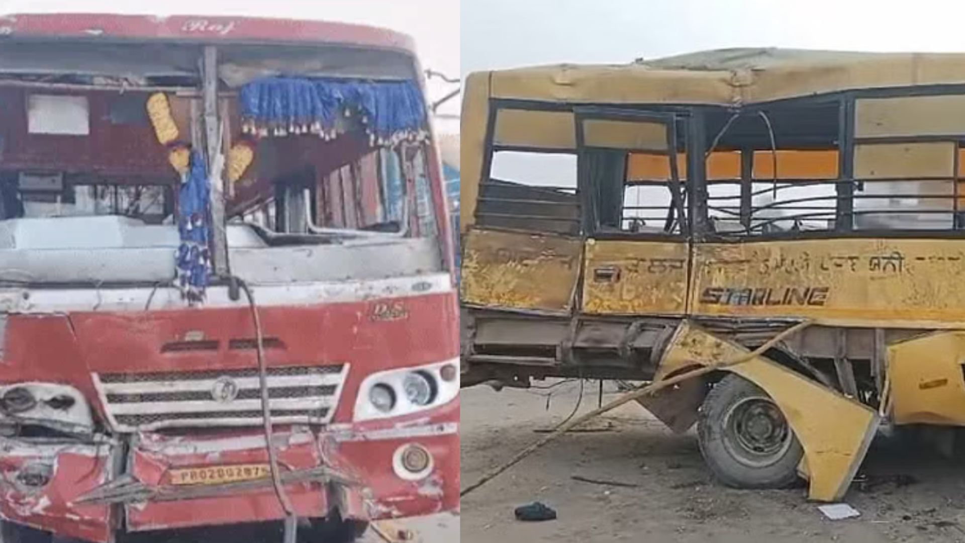 Terrible collision between school van and bus