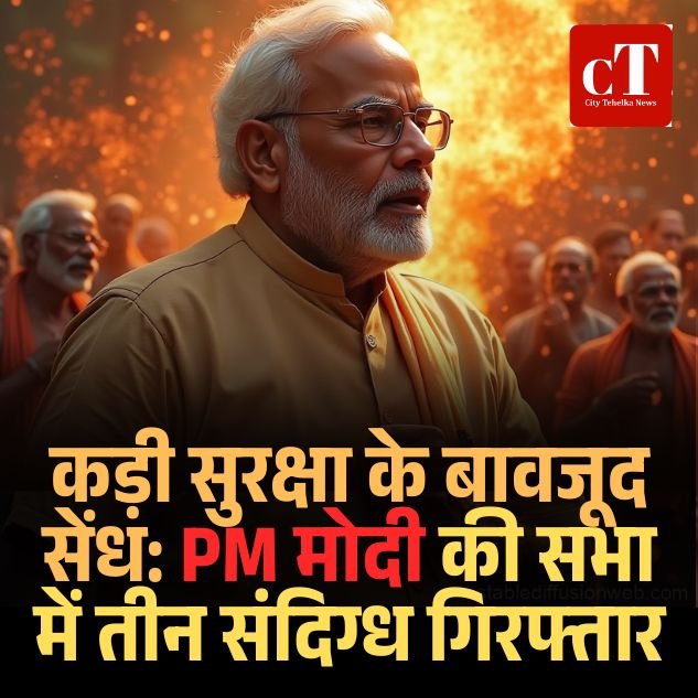 कड़ी सुरक्षा के बावजूद सेंध: PM मोदी की सभा में तीन संदिग्ध गिरफ्तार, गहन पूछताछ जारी